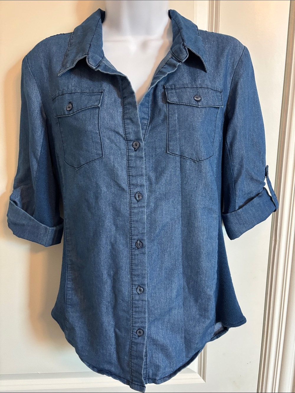 Catalonia Women's Denim Button-Front Shirt - Blue M (#41T)